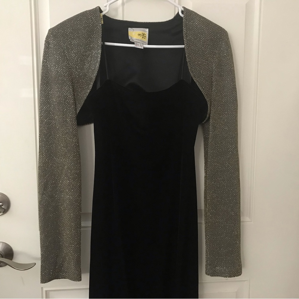 Creations Joesph Ribkoff Spaghetti Strap Black Velvet Long Lined Evening Dress